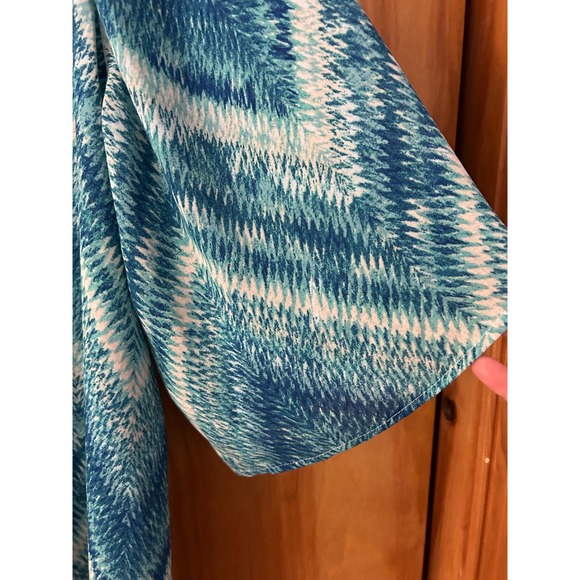 Catherines-1X Blue & White Chevron Print Kimono Topper-Artsy-Beach-Resort - Picture 5 of 7